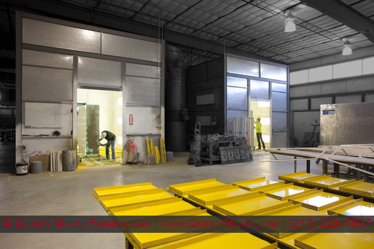 Quincy Metal Fabricators' two down draft paint booths and prep area